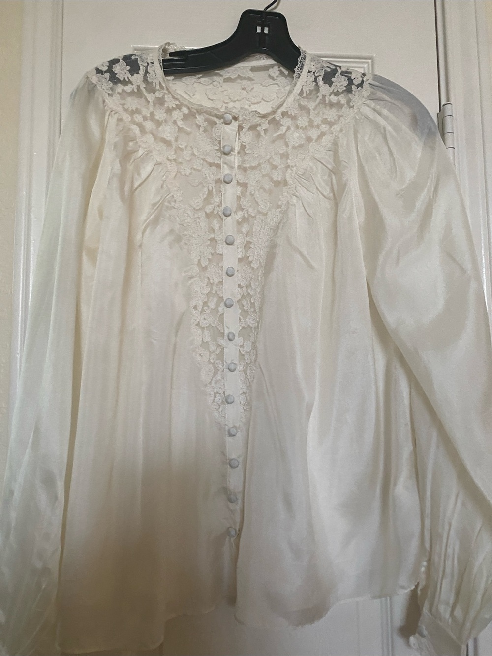 LoveShackFancy Ivory Lace Yoke Silk-Look Blouses